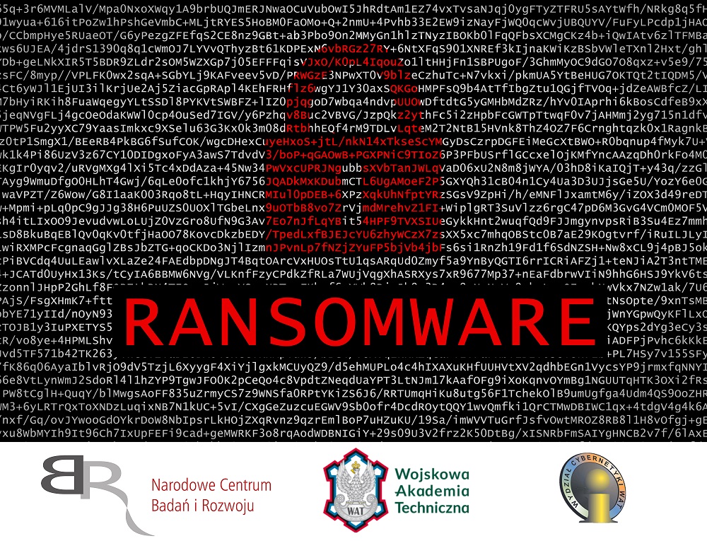 Napis ransomware na tle 0 i 1
